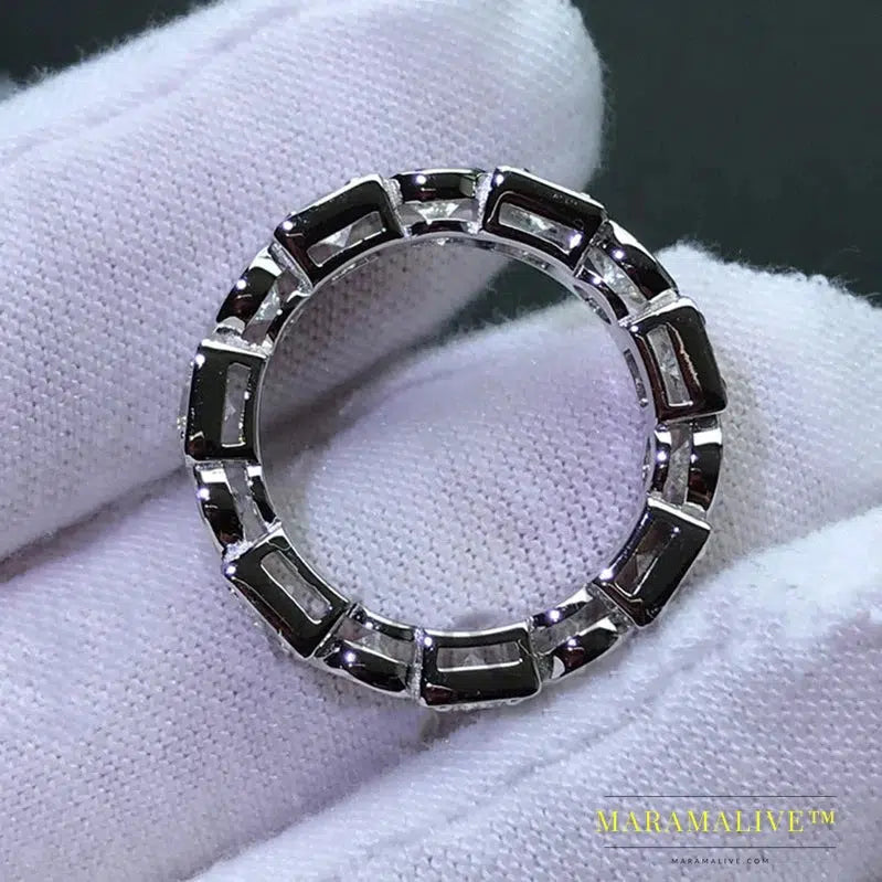 925 Sterling Silver 3.5mm Round Cut Full Eternity Ring for Women Simulated Diamond Square Engagement Wedding Band Ring