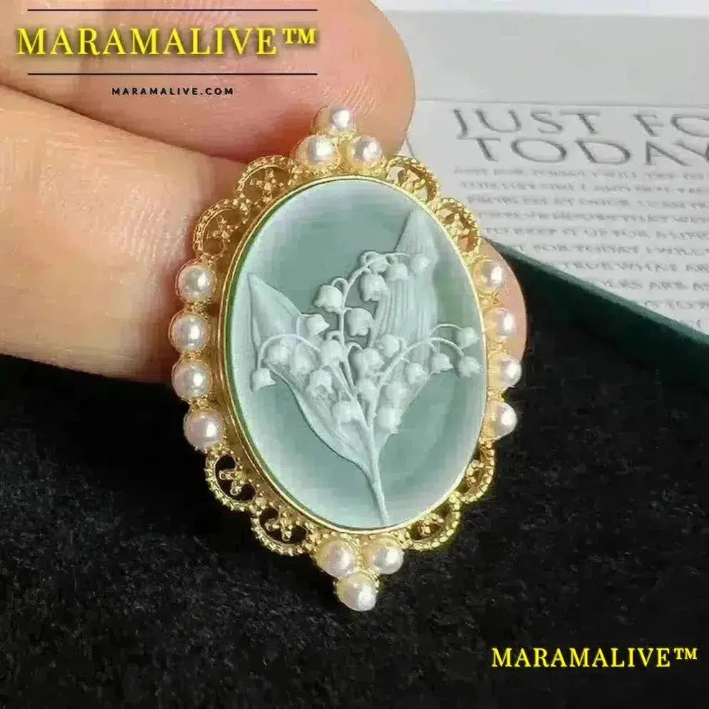 925 Sterling Silver Flower Cameo Earrings Natural Agate Lily of the Valley Earrings for Women Gift