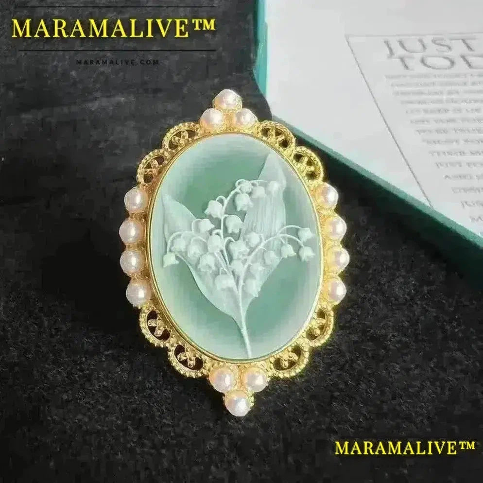 925 Sterling Silver Flower Cameo Earrings Natural Agate Lily of the Valley Earrings for Women Gift