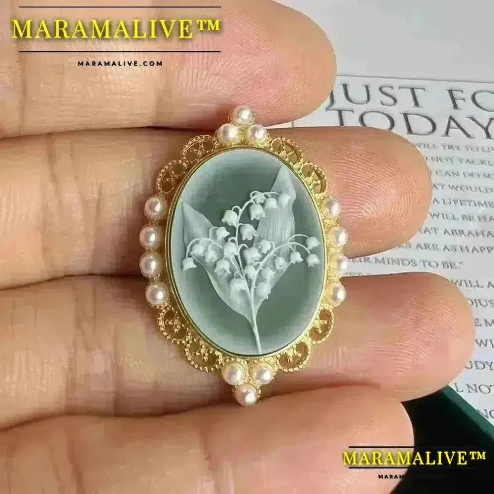 925 Sterling Silver Flower Cameo Earrings Natural Agate Lily of the Valley Earrings for Women Gift