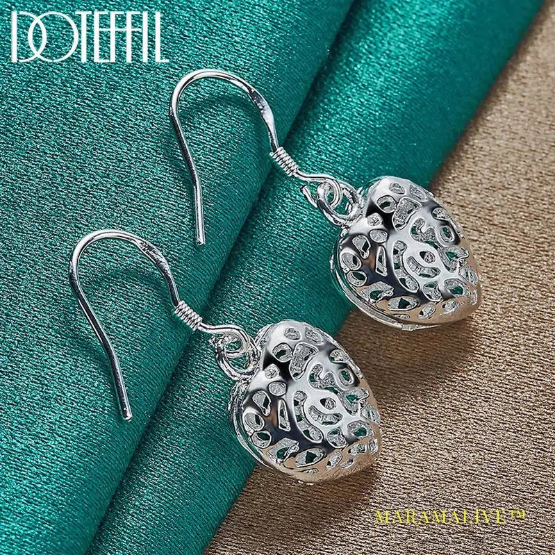 925 Sterling Silver Hollow Heart Drop Earrings For Woman Wedding Engagement Fashion Party Charm Jewelry