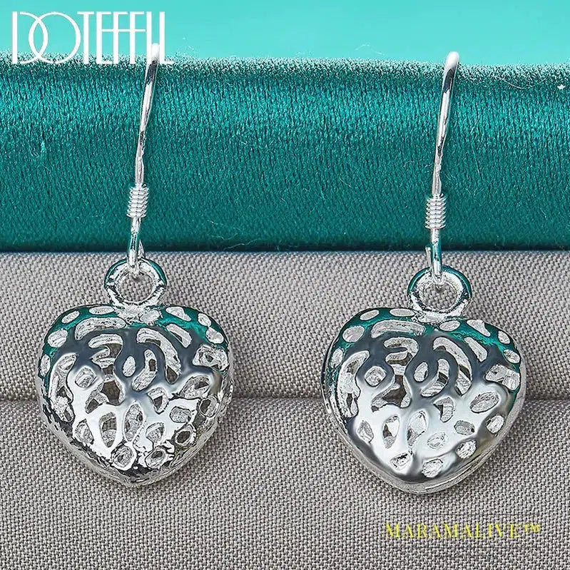 925 Sterling Silver Hollow Heart Drop Earrings For Woman Wedding Engagement Fashion Party Charm Jewelry