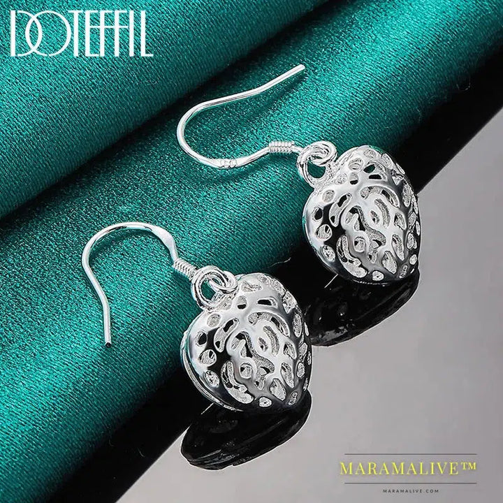 925 Sterling Silver Hollow Heart Drop Earrings For Woman Wedding Engagement Fashion Party Charm Jewelry