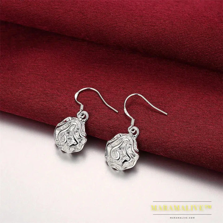 925 Sterling Silver Rose Flower Drop Earrings For Woman Wedding Engagement Fashion Party Charm Jewelry