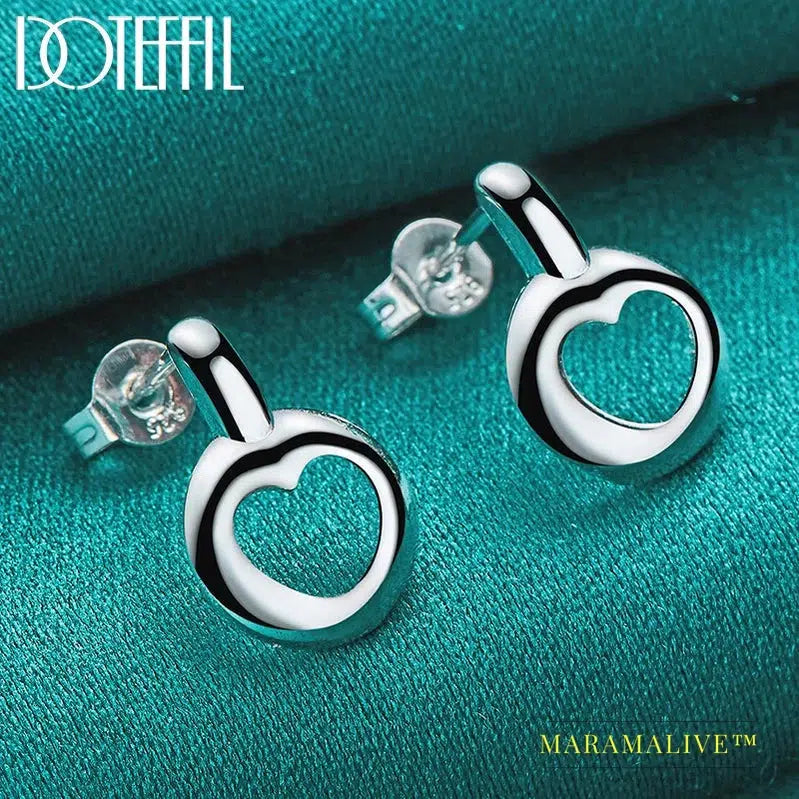 925 Sterling Silver Round Heart Stud Earring For Women Fashion Charm Wedding Engagement Party Jewelry