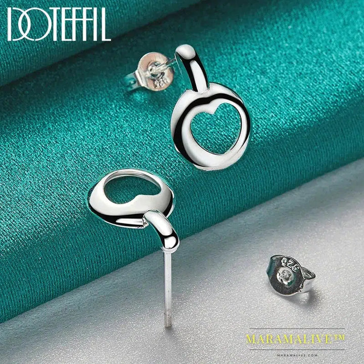 925 Sterling Silver Round Heart Stud Earring For Women Fashion Charm Wedding Engagement Party Jewelry