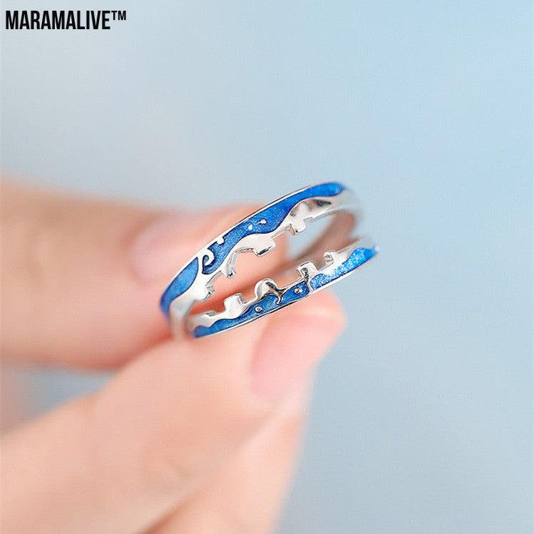 925 Sterling Silver Wave Matching Couple Ring