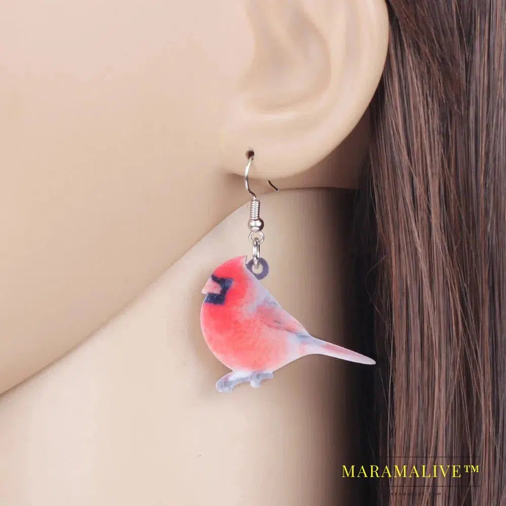 Acrylic Unique Northern Cardinal Bird Earrings Big Long Dangle Drop Novelty North America Animal Jewelry For Women Girls