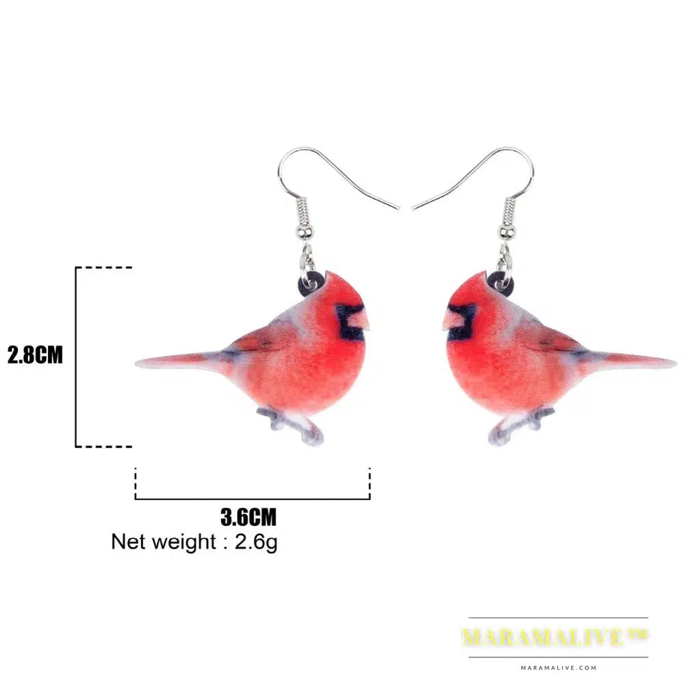 Acrylic Unique Northern Cardinal Bird Earrings Big Long Dangle Drop Novelty North America Animal Jewelry For Women Girls