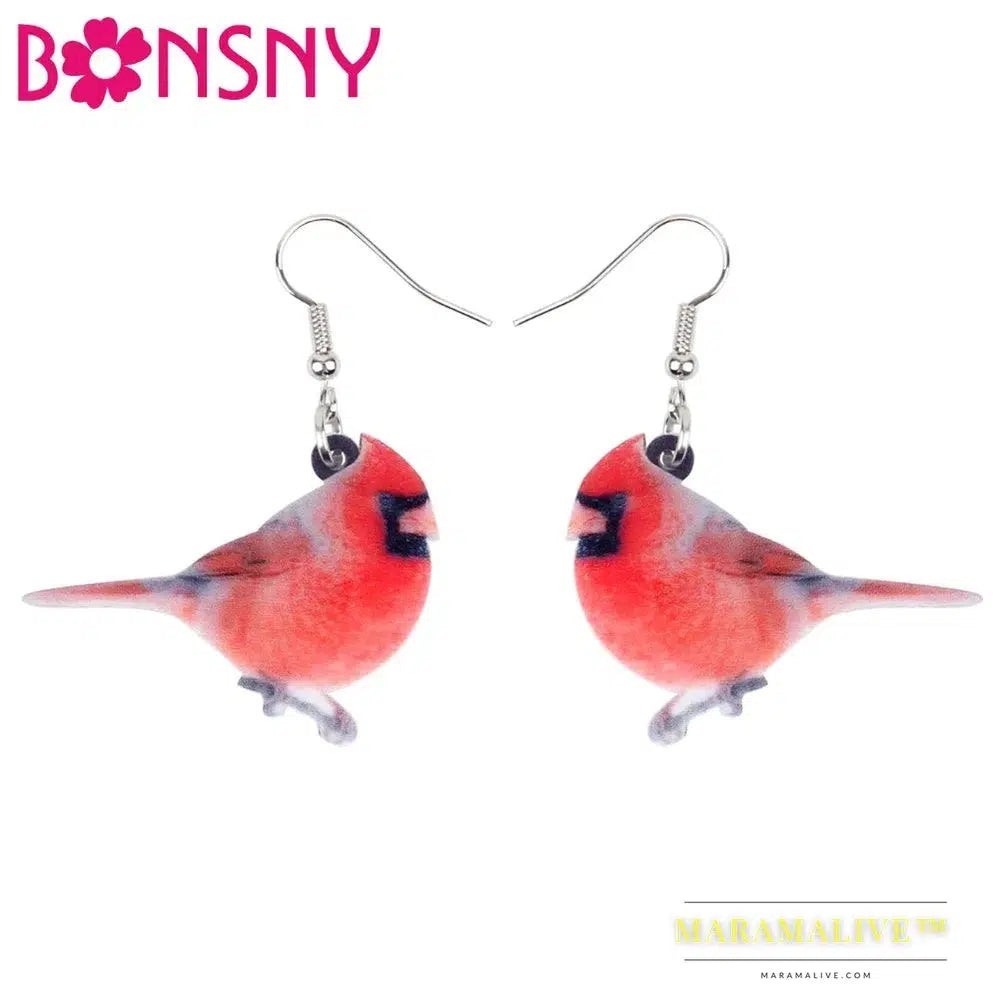 Acrylic Unique Northern Cardinal Bird Earrings Big Long Dangle Drop Novelty North America Animal Jewelry For Women Girls