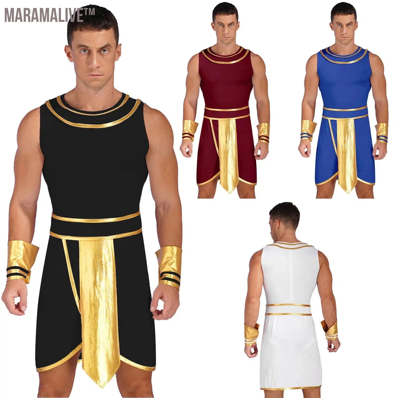 Adults Men's Ancient Egypt Costume Halloween Greek Roman Toga Cosplay Dress One Shoulder Strap Suspender Ruffle Skirt Dress Up