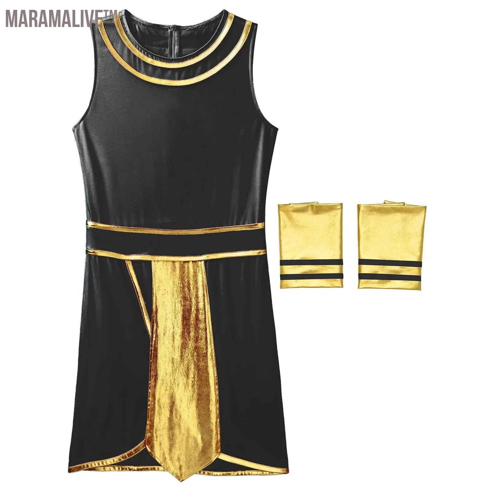 Adults Men's Ancient Egypt Costume Halloween Greek Roman Toga Cosplay Dress One Shoulder Strap Suspender Ruffle Skirt Dress Up