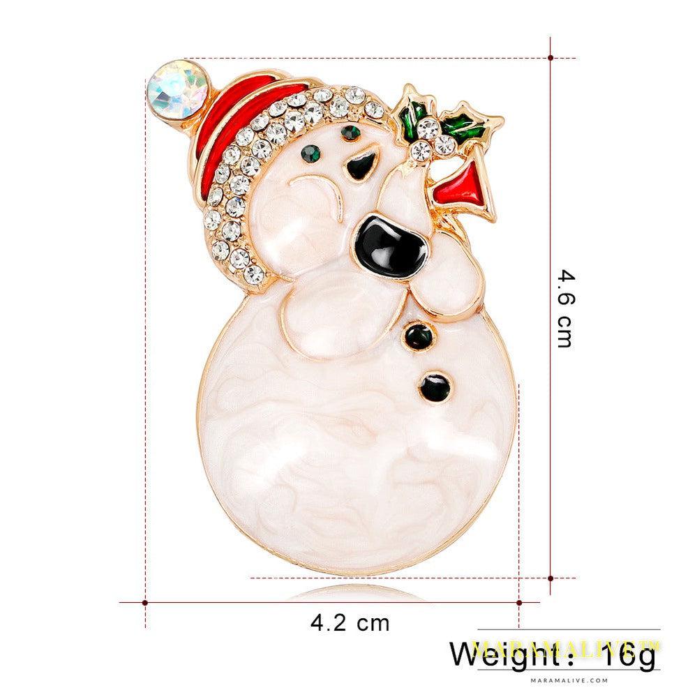 Alloy Diamond-studded Christmas Snowman Brooch