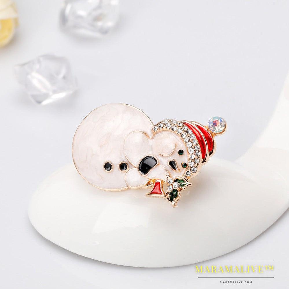 Alloy Diamond-studded Christmas Snowman Brooch