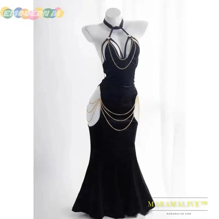 Anime Overlord Albedo Cosplay Costumes Glove Dress Wrapped Hip Fish Tail Skirt Black Mermaid Halloween Girl Costumes