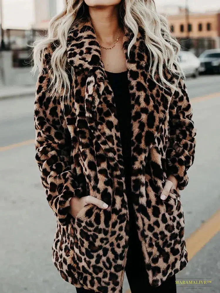 Autumn Leopard Faux Fur Long Winter Coat - A Unique, Daring Vintage Statement Piece