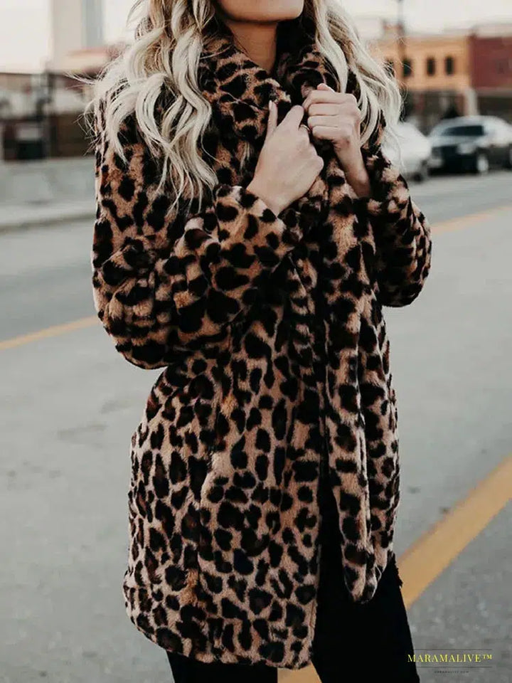 Autumn Leopard Faux Fur Long Winter Coat - A Unique, Daring Vintage Statement Piece