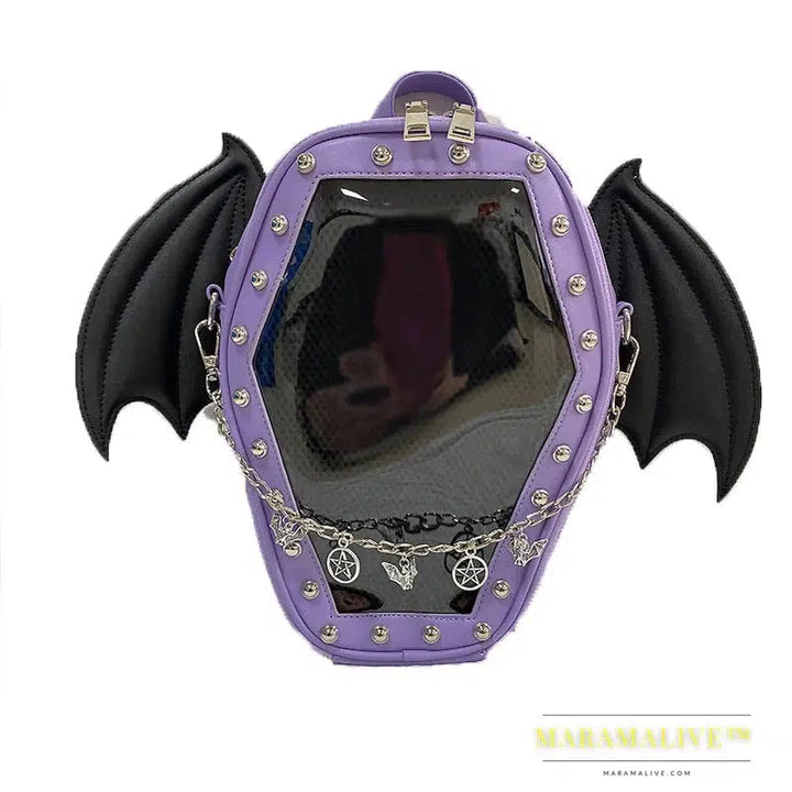 Bat Wings Ita Backpack Enamel Pin Display Shoulder Bag Goth Pin Collector Female Small Clear School Bag Punk Ita Purse Bag