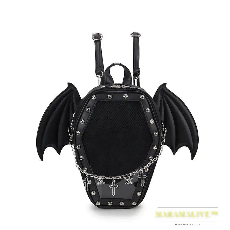 Bat Wings Ita Backpack Enamel Pin Display Shoulder Bag Goth Pin Collector Female Small Clear School Bag Punk Ita Purse Bag