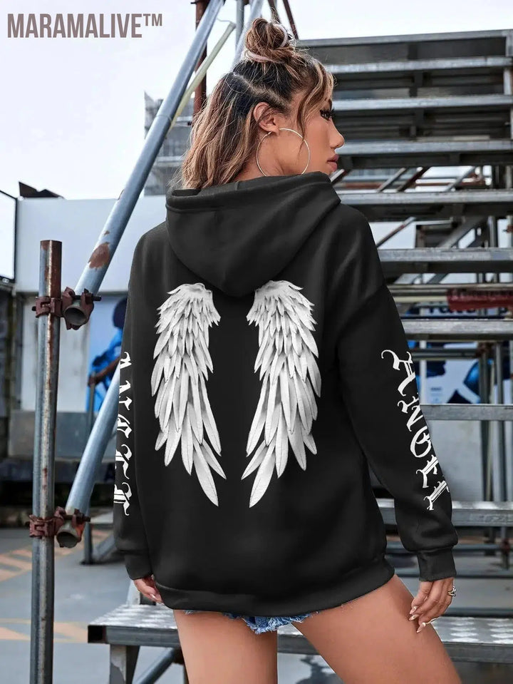 Beautiful Angel Wings Printed Hoodies Women Warm Comfortable Casual Hoodie Fashion Classic Hoody Loose Original Basic Clothes