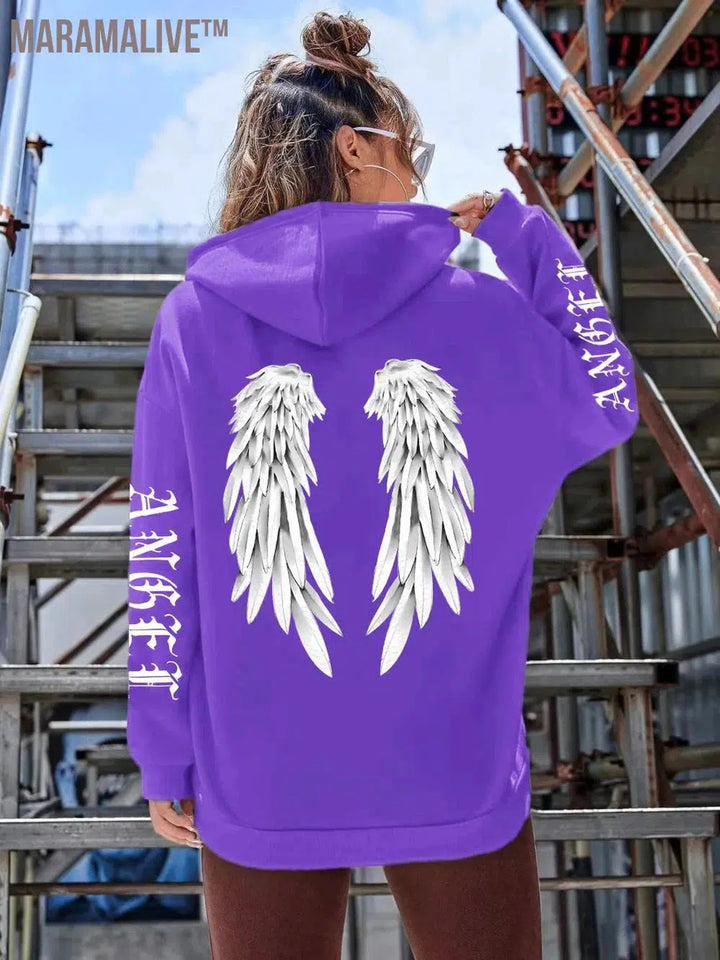 Beautiful Angel Wings Printed Hoodies Women Warm Comfortable Casual Hoodie Fashion Classic Hoody Loose Original Basic Clothes