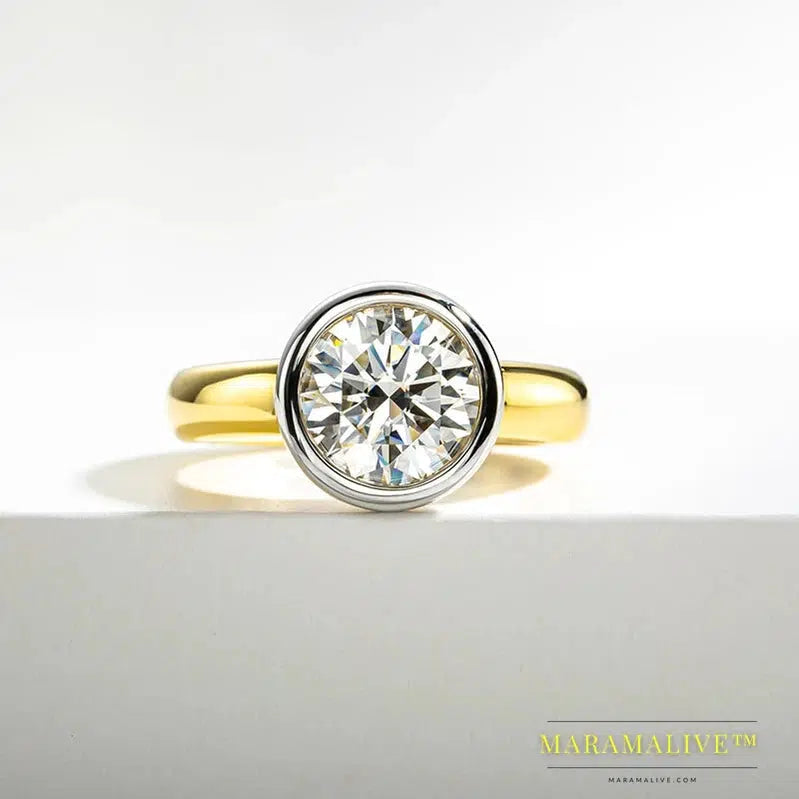 Beautiful Moissanite Rings in Yellow Gold and 925 Sterling Silver 3 Carat Round Moissanite Ring