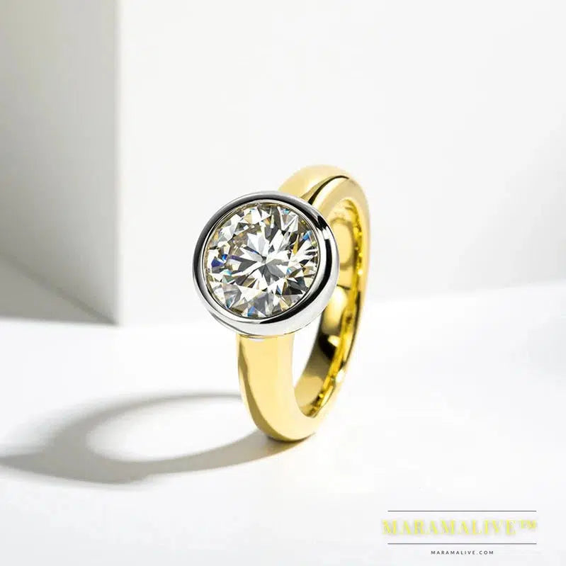 Beautiful Moissanite Rings in Yellow Gold and 925 Sterling Silver 3 Carat Round Moissanite Ring