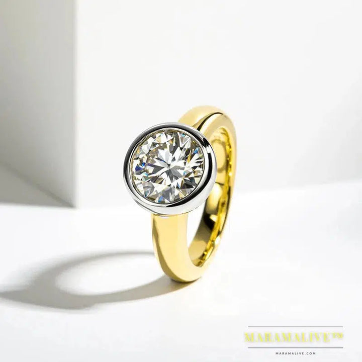 Beautiful Moissanite Rings in Yellow Gold and 925 Sterling Silver 3 Carat Round Moissanite Ring