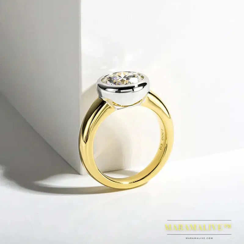 Beautiful Moissanite Rings in Yellow Gold and 925 Sterling Silver 3 Carat Round Moissanite Ring