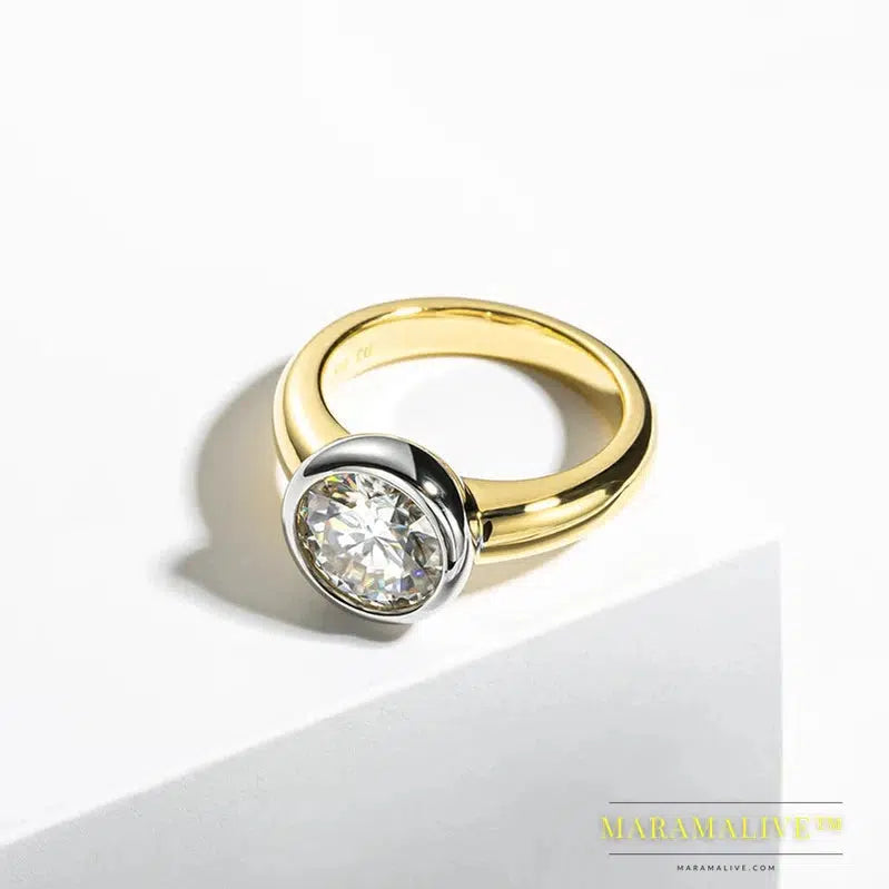 Beautiful Moissanite Rings in Yellow Gold and 925 Sterling Silver 3 Carat Round Moissanite Ring