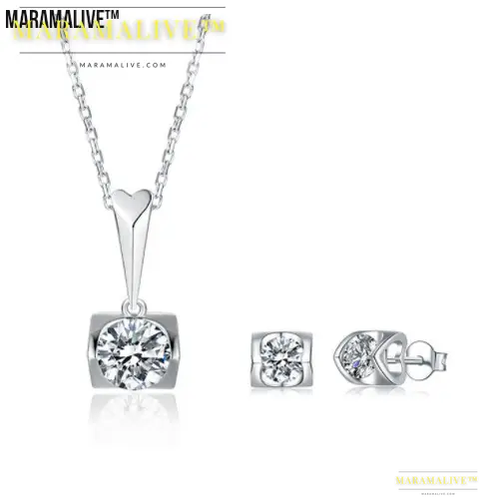 Beautiful S925 Sterling Silver Inlaid Moissanite Stud Necklace Two Piece Set -A Sparkle as Radiant as Your Love