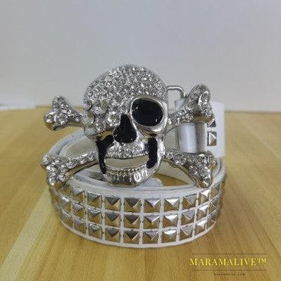 Belt With Rhinestone Skull Decoration Studded Metal