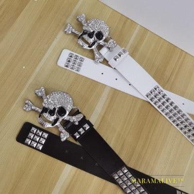 Belt With Rhinestone Skull Decoration Studded Metal