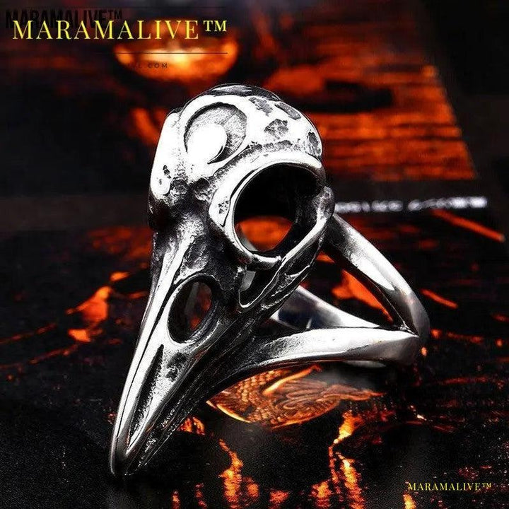 Beowulf Regalia Handcrafted Stainless Steel Raven Skull Ring