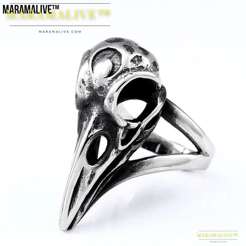 Beowulf Regalia Handcrafted Stainless Steel Raven Skull Ring