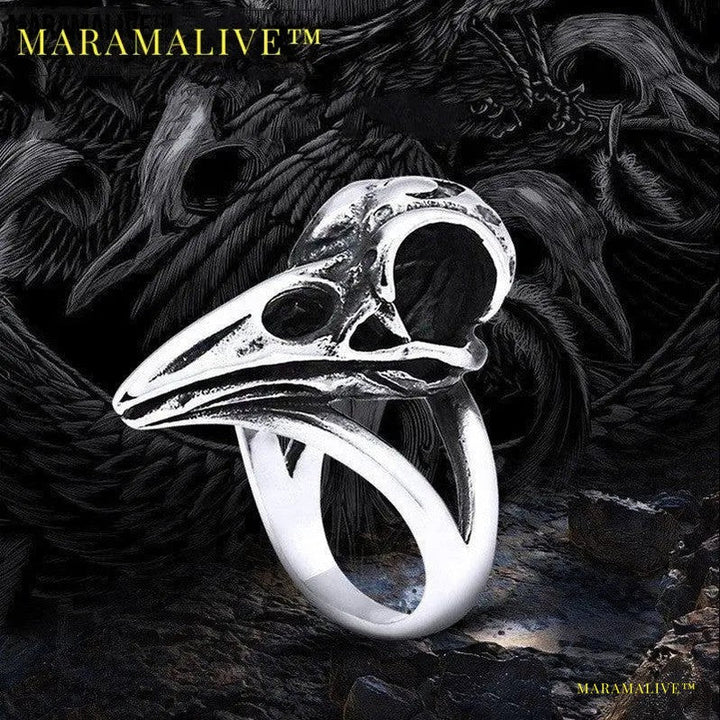 Beowulf Regalia Handcrafted Stainless Steel Raven Skull Ring