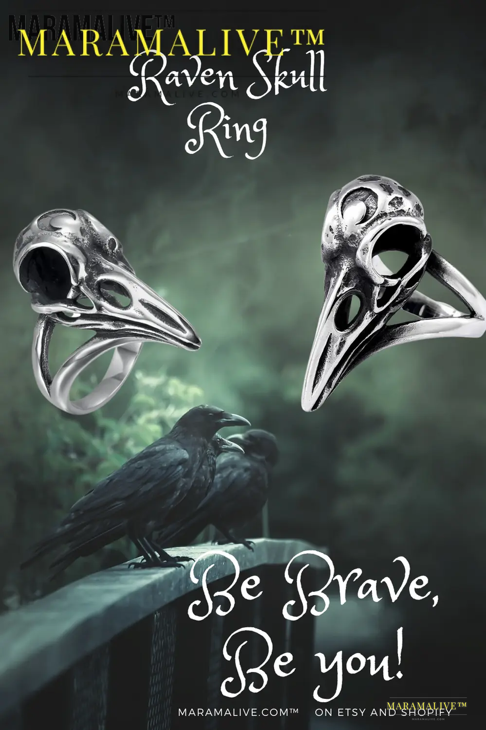 Beowulf Regalia Handcrafted Stainless Steel Raven Skull Ring