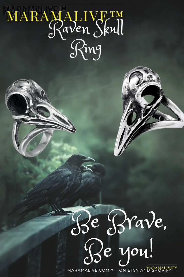 Beowulf Regalia Handcrafted Stainless Steel Raven Skull Ring