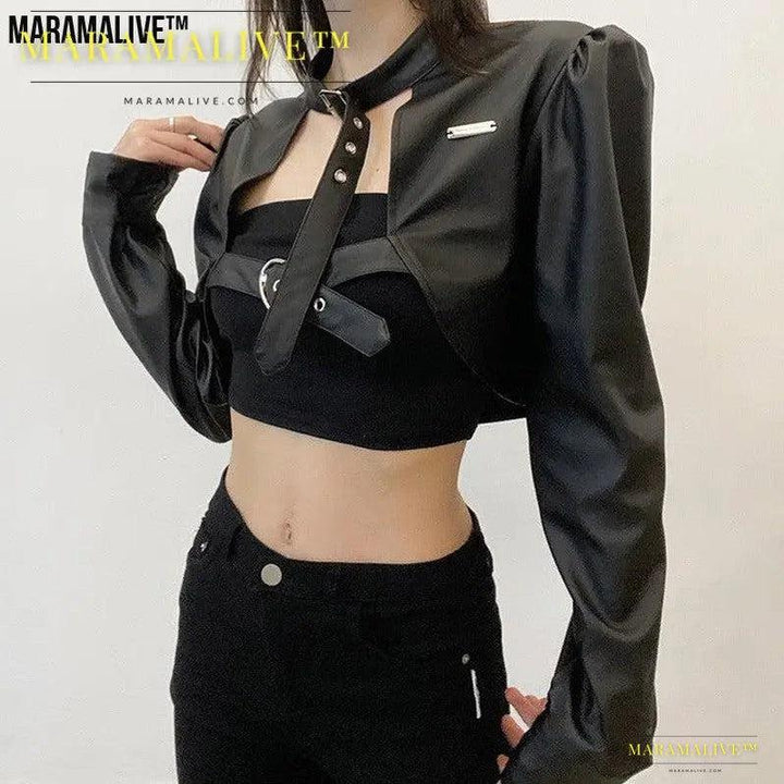 Biker Chick Faux Leather Crop Jacket - Gothic Vegan Leather Top