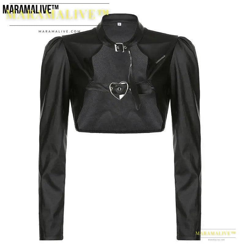 Biker Chick Faux Leather Crop Jacket - Gothic Vegan Leather Top