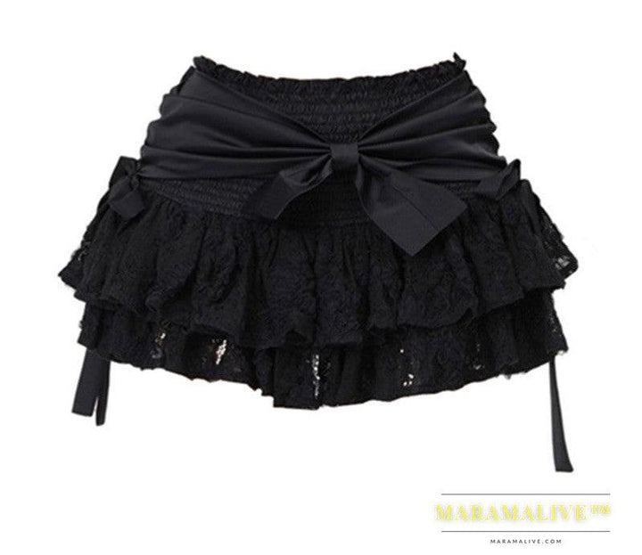 Black A-line Skirt Bow Lace Fluffy Skirt