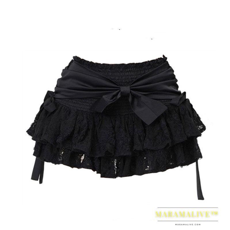 Black A-line Skirt Bow Lace Fluffy Skirt