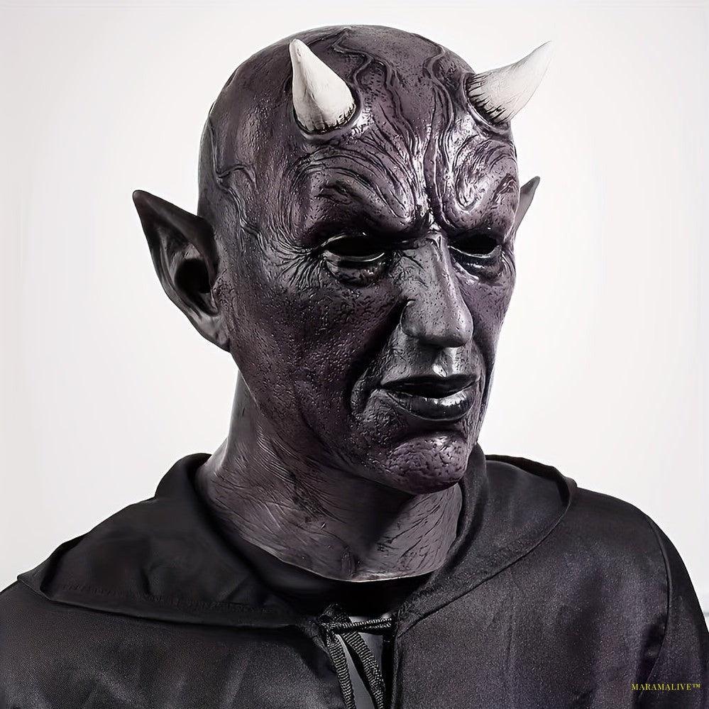 Black Devil Mask With Horns For Halloween Men's COS Play