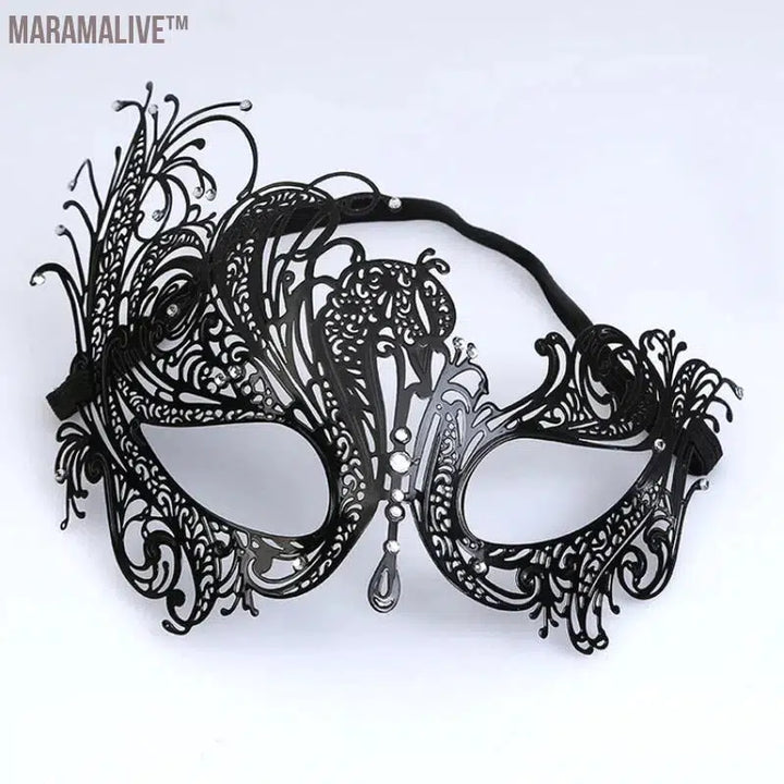 Black Gold Skull Metal Mask Halloween Rhinestone Half Face Venetian Masquerade Men White Women Skull Filigree Party Mask