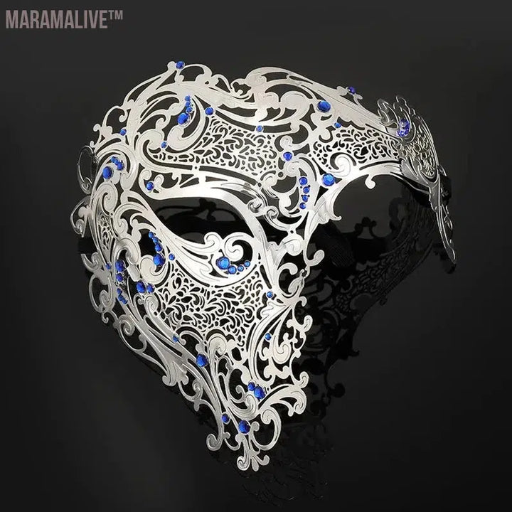 Black Gold Skull Metal Mask Halloween Rhinestone Half Face Venetian Masquerade Men White Women Skull Filigree Party Mask