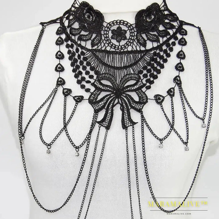 Black Lace Body Chain Jewelry Women's Cosplay Halloween Costumes Female Goth Accessories