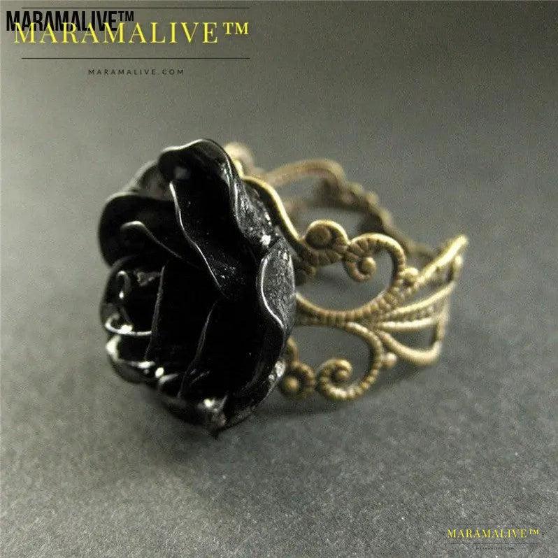 Black Rose Gothic Ring | Dark Flower Vintage Filigree