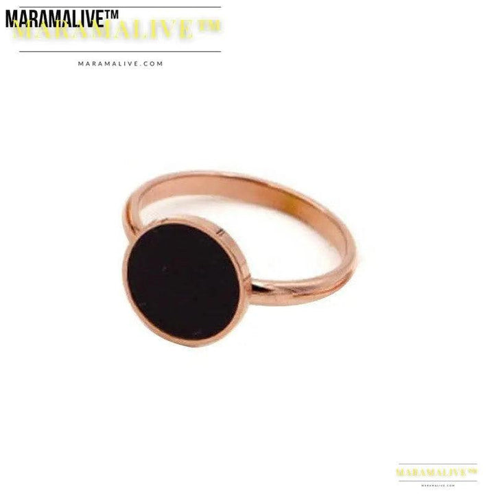 Black Round Index Finger Ring Female Trendy Titanium Steel Color Gold Plated Rose Gold