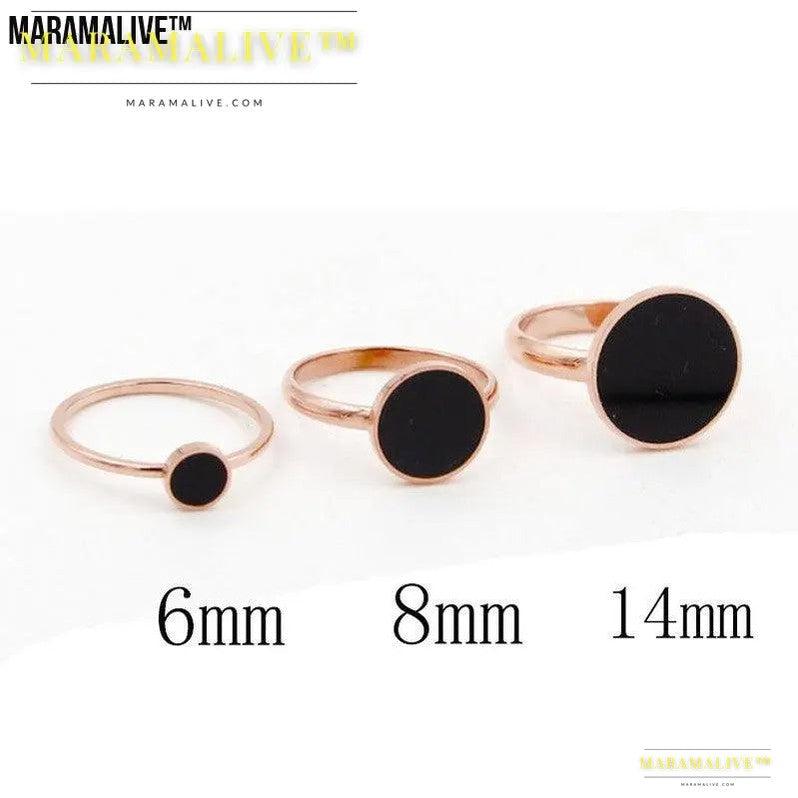 Black Round Index Finger Ring Female Trendy Titanium Steel Color Gold Plated Rose Gold