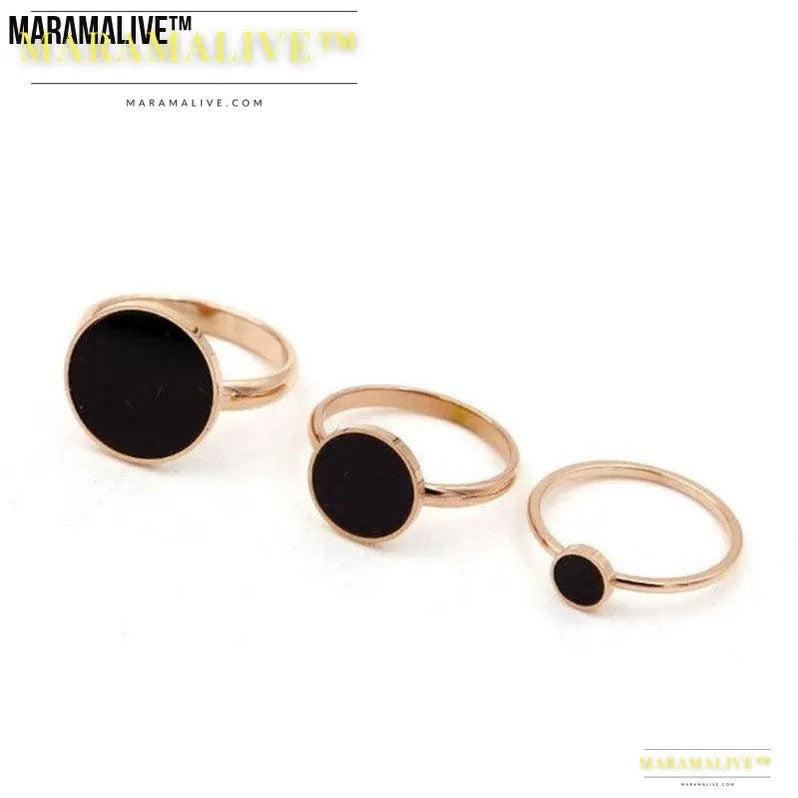 Black Round Index Finger Ring Female Trendy Titanium Steel Color Gold Plated Rose Gold